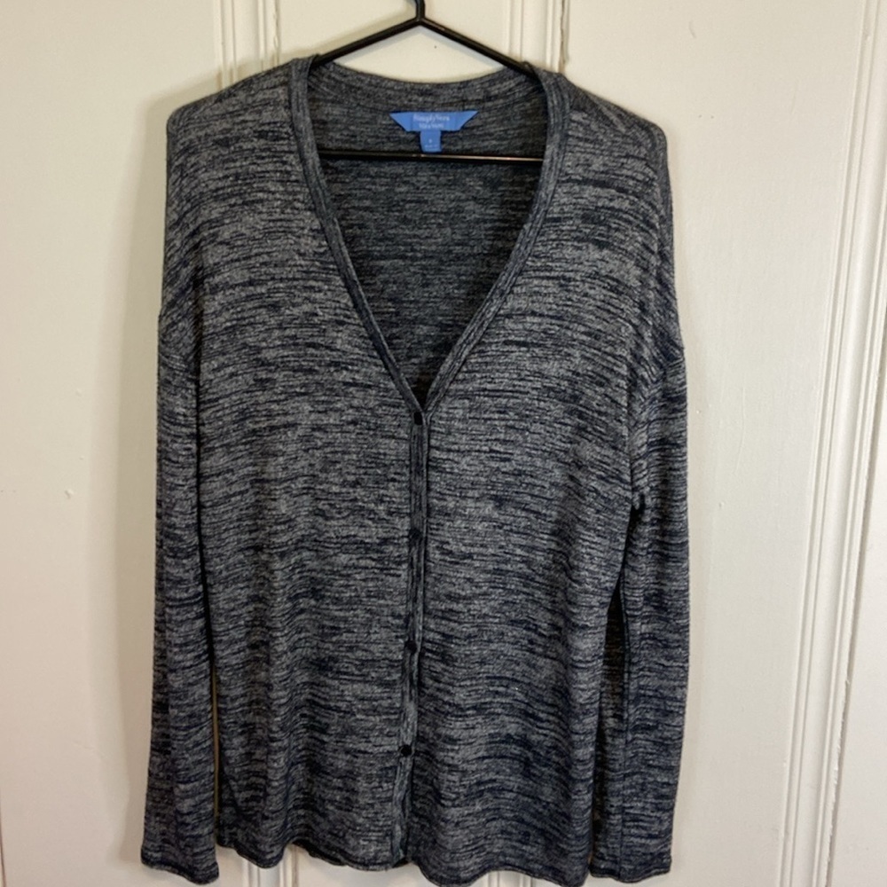 Vera Wang Grey/Black Button Up Cardigan Side Slits Size S